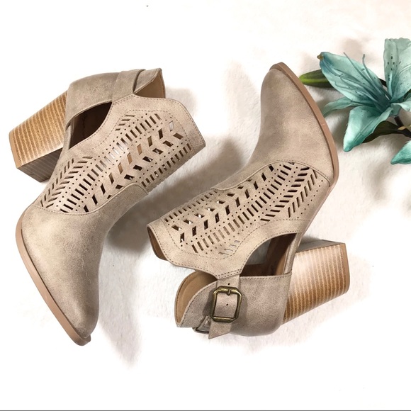 Taupe Laser Cutout Booties - Picture 2 of 6